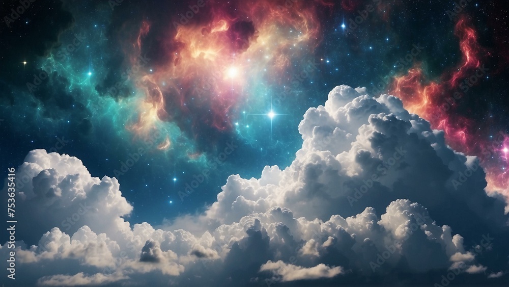 Celestial Nebula Colors in Starry Sky Cloudscape