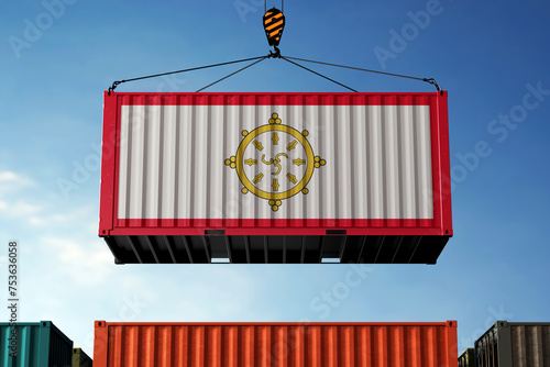 Sikkimese People trade cargo container hanging against clouds background photo