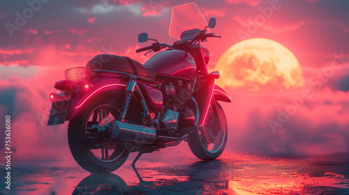 Futuristic Ride: Vibrant Vaporwave Motor Scooter Art
 photo
