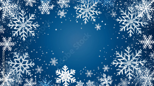 Blue christmas winter background with white snowflakes vector illustration with free copy space