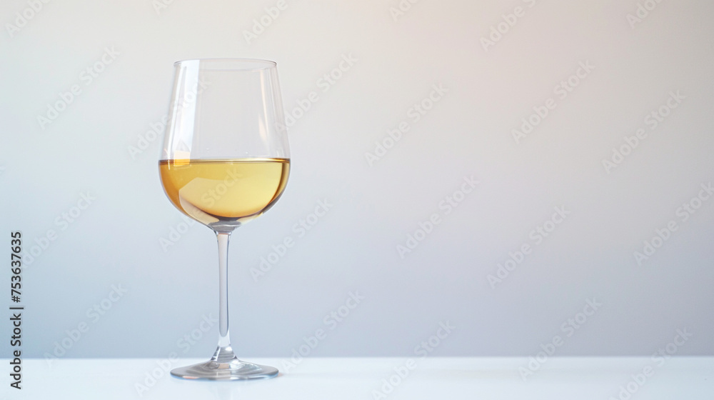 A minimalist composition of a single 8K HD wine glass, showcasing the purity of the liquid against a clean white solid color background.