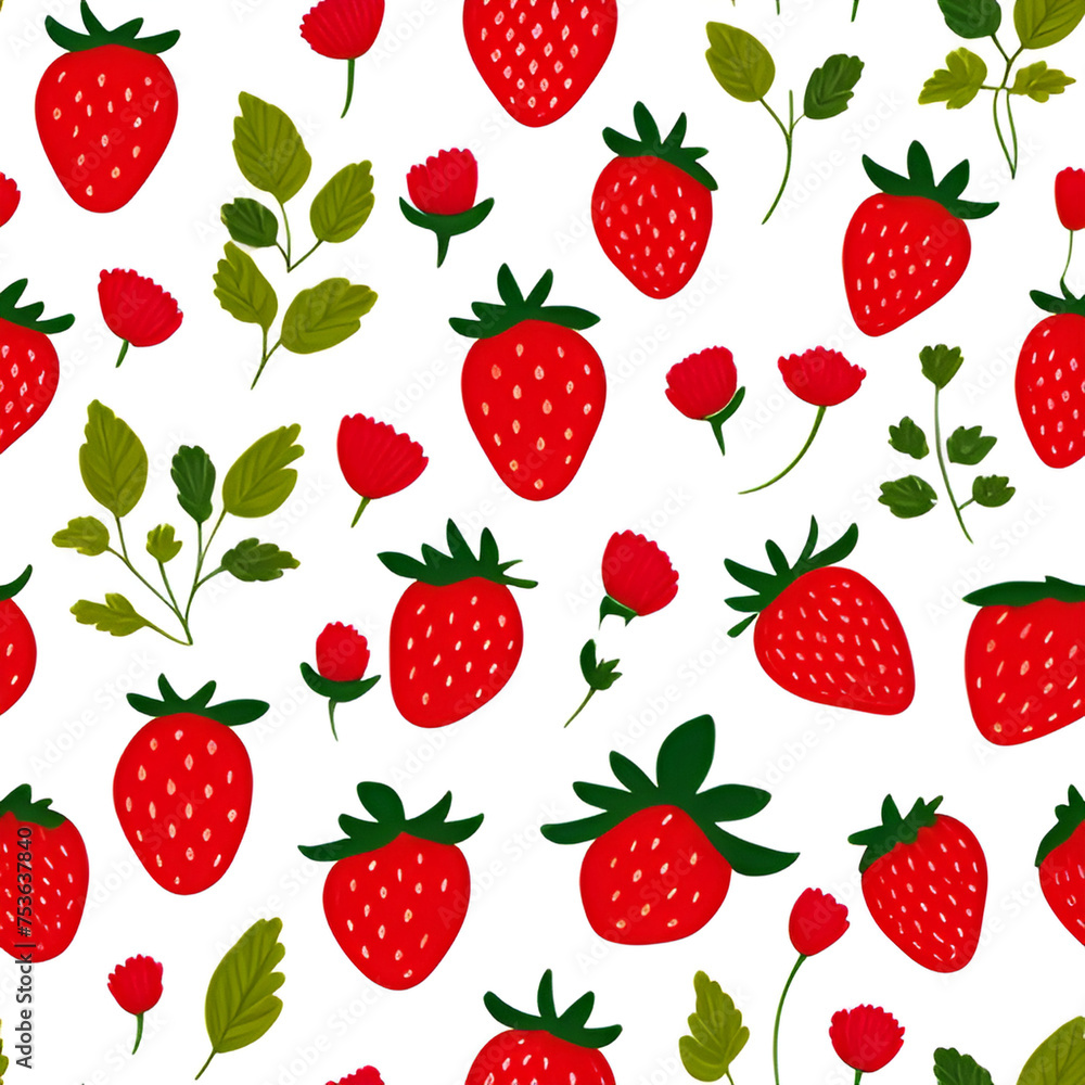 seamless pattern with strawberries, Generative AI seamless pattern with strawberries, Generative AI