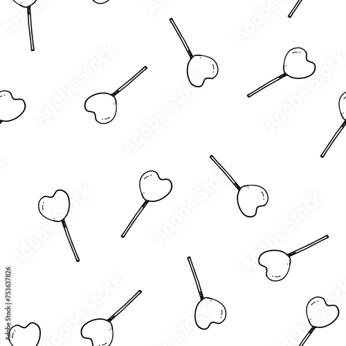 Vector lollipops seamless pattern. Cartoon retro sweet heart shaped candy background.