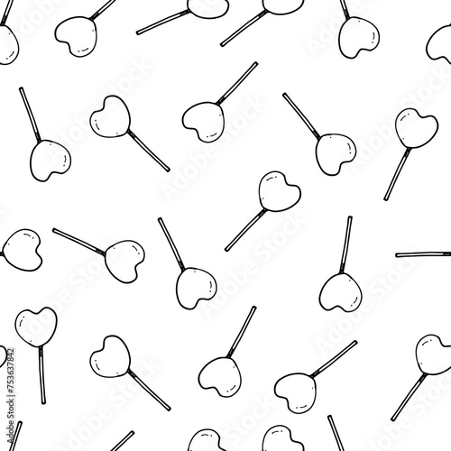 Vector lollipops seamless pattern. Cartoon retro sweet heart shaped candy background.