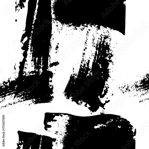 Black brushstrokes hand drawn background. Monochrome grunge texture. Black dry brush strokes drawing. Abstract paint swabs on white background. Good for textile