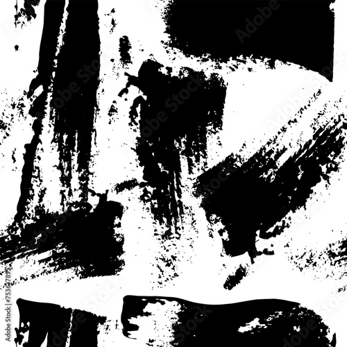 Black brushstrokes hand drawn background. Monochrome grunge texture. Black dry brush strokes drawing. Abstract paint swabs on white background. Good for textile