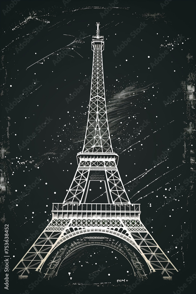 Minimalistic Eiffel Tower Art Deco Vector Poster