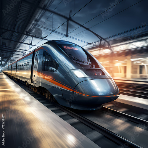 A high-speed train in motion.