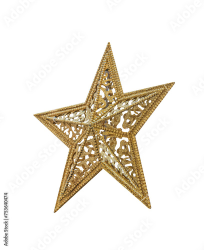 Image of golden stars atop a Christmas tree which has beautifully carved patterns It is a symbol of hope on a cold day. Suitable for making wishes on the stars.