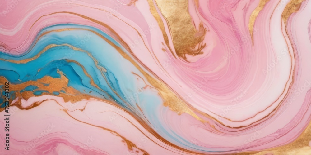 Swirl of pink gold marble abstract background, Liquid marble design abstract, light pink azure tones with rose golden, Paint marble texture. Alcohol ink colours