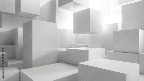 Creative and Abstract Artistry: Intriguing White Cubes Shifted, Forming a Pattern on a Monochromatic Wallpaper Banner