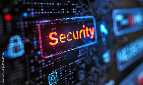 Close-up of a computer screen displaying a pixelated Security icon and cursor, emphasizing the importance of cybersecurity in the digital age © Bartek
