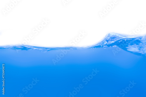 Clear water surface in a square shaped glass like a sea or a separate fish tank on a white background.