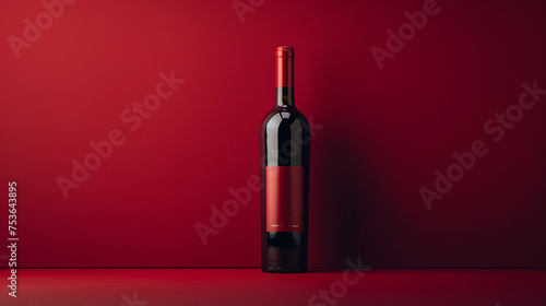 Revel in the beauty of an 8K HD wine bottle photograph set against a vibrant ruby red background, emphasizing its sophistication.