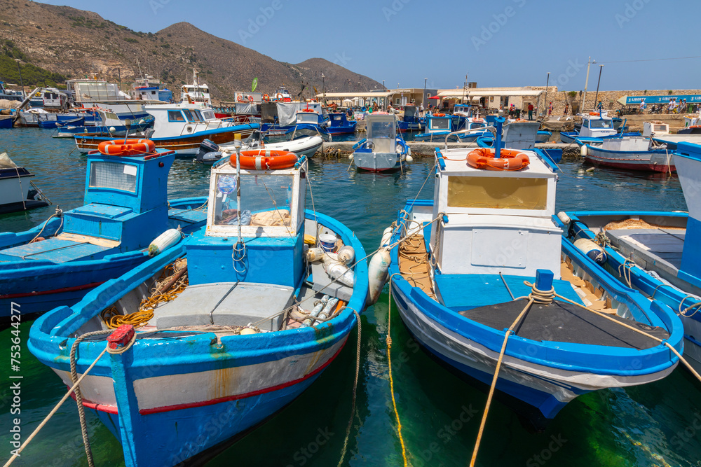 Fishing boats, Favignana, Aegadian Islands, province of Trapani, Sicily, Italy