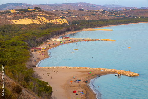 Spiaggia di Eraclea Minoa, high angle view of beach, Sicily, Italy photo