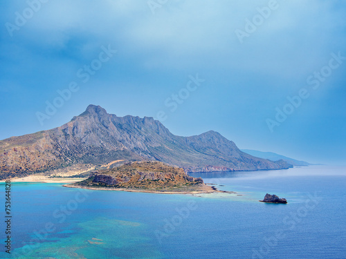 View towards the Balos Lagoon, Gramvousa Peninsula, Chania Region, Crete photo