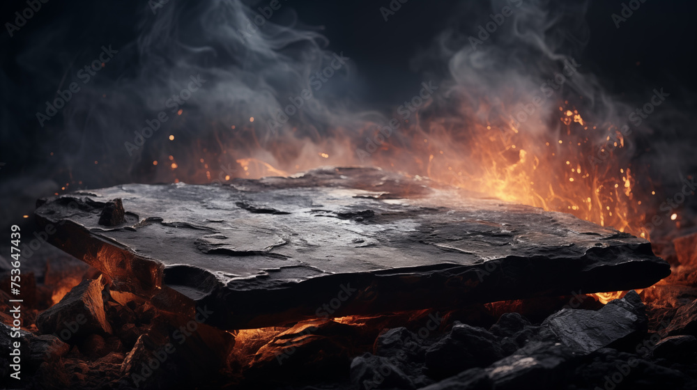 Mystical Glowing Fire on a Floating Rock Against a Dark Background Mystical Glowing Fire on a Floating Rock Against a Dark Background