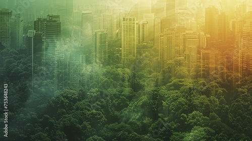 A digital illustration depicts a dense forest slowly transforming into an urban cityscape, revealing the impact of deforestation.