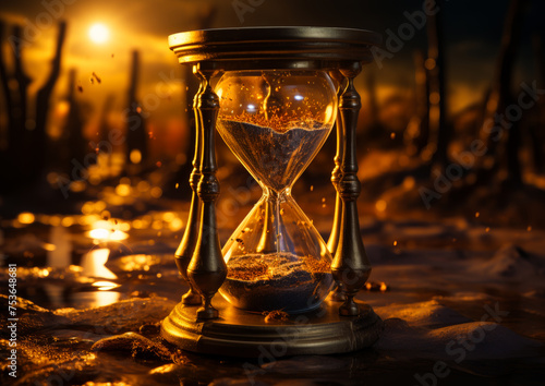 Sandglass or hourglass on the background of fire