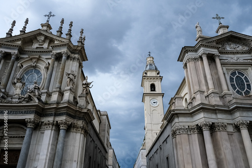 View of the Baroque style Santa Cristina and San Carlo Roman Catholic churches facing the Piazza San Carlo, Turin, Piedmont, Italy photo