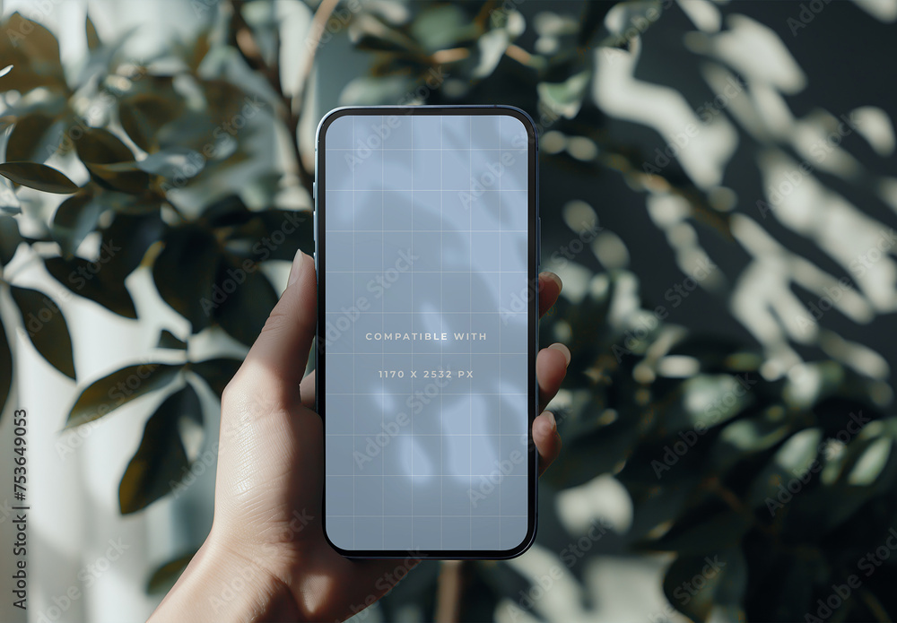 Female Hand Holding Smartphone Mockup With Generative ai Stock Template ...