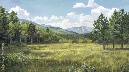 A digital graphic of a reforestation project area showcasing species selected for climate resilience