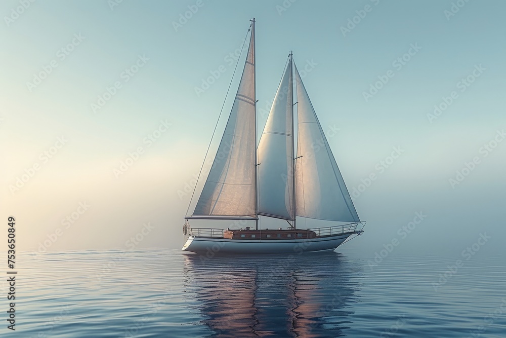 A sailboat is sailing in the ocean, Minimalist photography of a sailboat
