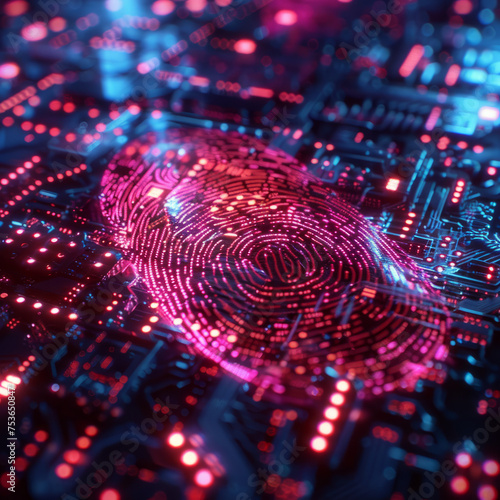 Highlight the futuristic side of cybersecurity with images representing biometric authentication methods, such as fingerprint or retina scans