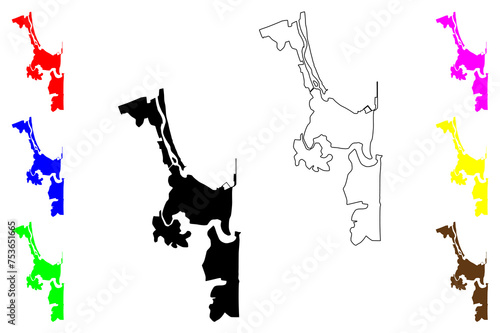 Ilheus city (Federative Republic of Brazil, Bahia state) map vector illustration, scribble sketch Sao Jorge dos Ilhéos or Ilhéus map