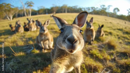 Kangaroos in the Australian outback looking at the camera © Олег Фадеев