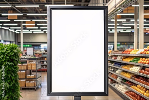 Blank advertising billboard in supermarket. Mock up, 3D Rendering