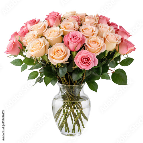 flower in a pot  Elegant Display of Roses in a Clear Vase  isolated on transparent background PNG file