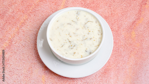 Dovga soup - Azerbaijan yogurt soup bowl photo