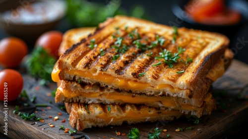 Classic grilled cheese sandwich. Isolated on dark slate background. photo