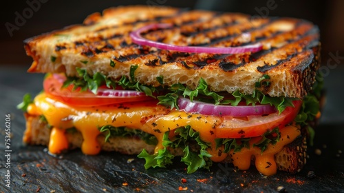 Grilled cheese sandwich. Isolated on dark slate background.