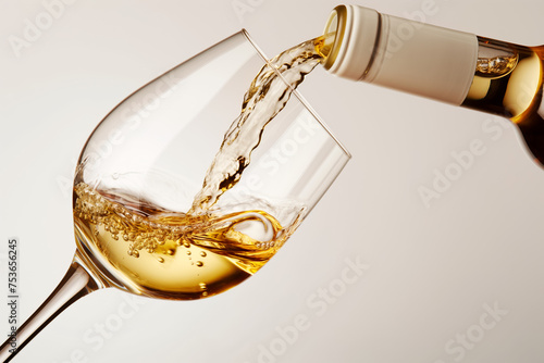 A poured Chardonnay, Sauvignon Blanc, Pinot Grigio, Riesling, Muscat Blanc, blanc, white wine, wine, white, yellow wine, white wine glass, and a generic white wine bottle stock photo or stock image.