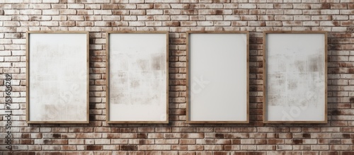 Vertical wooden frames and white brick wall simulation photo