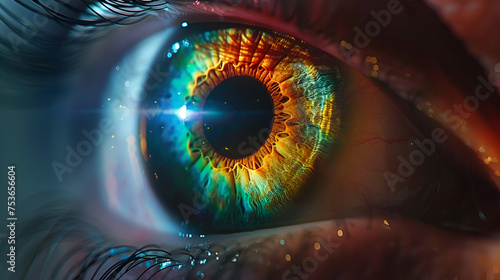 Human multicolored iris of the eye animation concept. generative ai