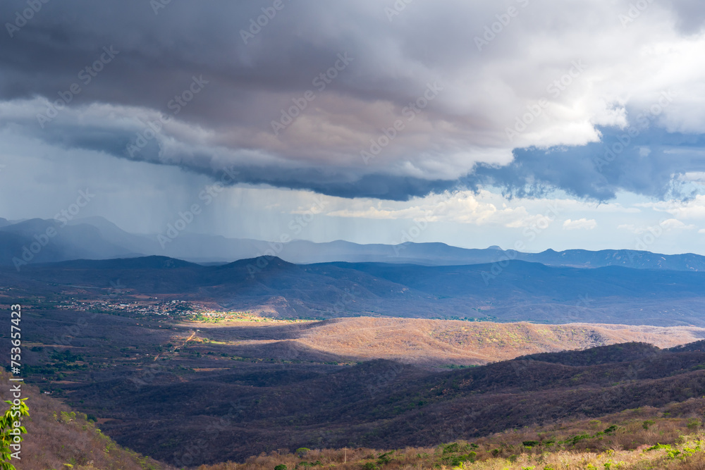 Rainy clouds over valley in Brazil´s countryside