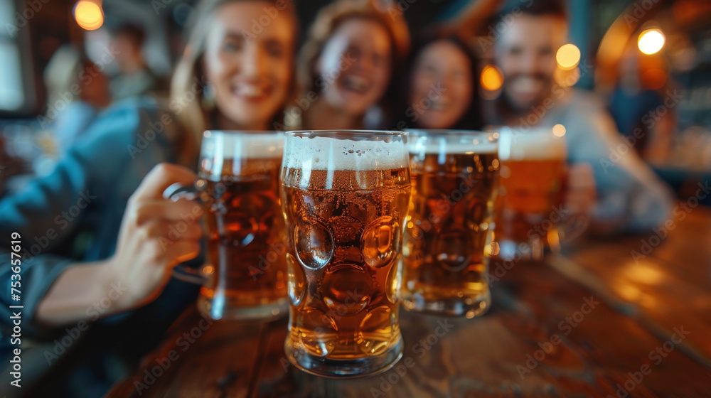 Group of happy friends drinking and toasting beer at brewery bar restaurant - Friendship concept with young people having fun together at cool vintage pub Group of happy friends drinking and toasting beer at brewery bar restaurant - Friendship concept with young people having fun together at cool vintage pub