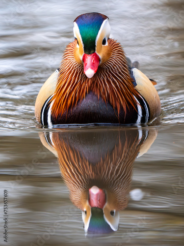 Mandarin Duck Swimming on a Lake photo