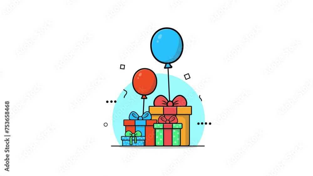 4K Animated Gift Boxes With Balloons Video 4K Animated Gift Boxes With Balloons Video