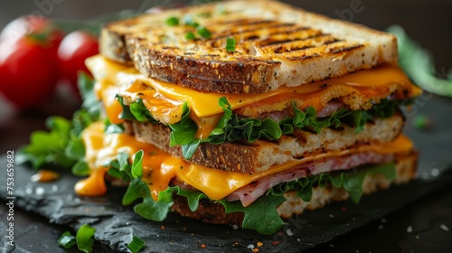 Grilled cheese sandwich. Isolated on dark slate background.