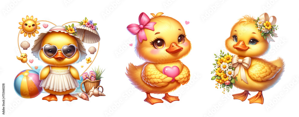 Fototapeta premium Adorable baby duck clipart. Playful Ducking Friends