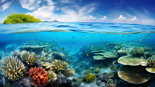 A panoramic view of the Great Barrier Reef in Australia,