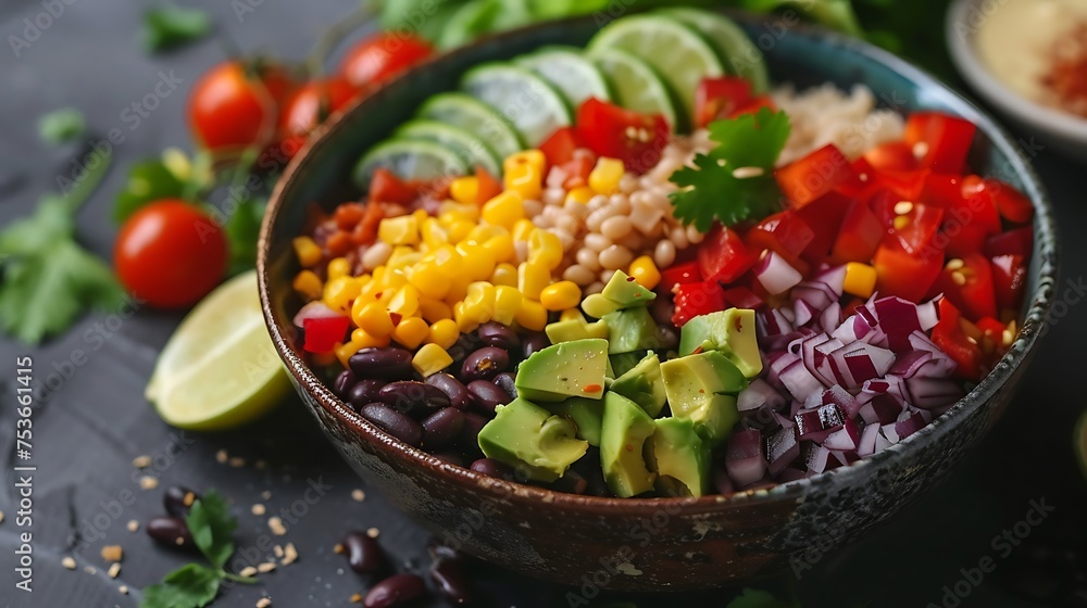 Layering ingredients for a burrito bowl