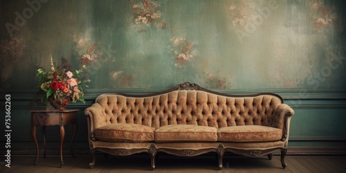 Old-fashioned room with vintage couch