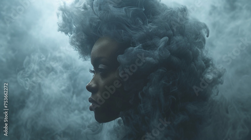 Intricate Smoke Texture Forming a Black Girl's Expressive Face 