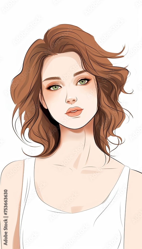 Digital portrait of an elegant woman with flowing hair and captivating green eyes, exuding grace and sophistication. Digital portrait of an elegant woman with flowing hair and captivating green eyes, exuding grace and sophistication.